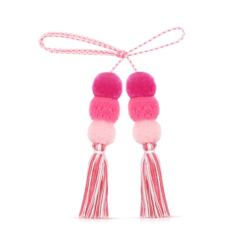 QTKJ Colorful Bohemian Pompom Tassel Keychain Handbags Straw Bag Charms Ornaments Key Ring Pompom Pendantï¼ˆPink 1ï¼‰ - Image 1